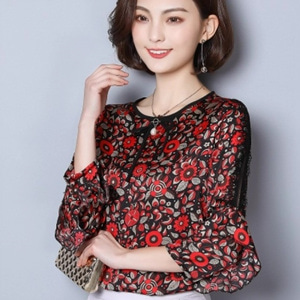 [해외] HOT신상 봄 여성 빅사이즈 쉬폰 티셔츠 프릴티셔츠 캐주얼티셔츠