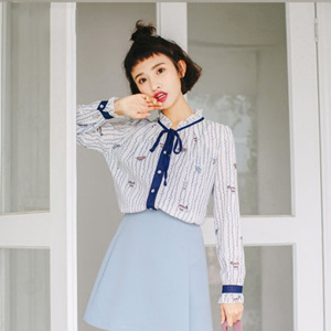[해외] HOT신상 봄 여성 꽃무늬 쉬폰 캐주얼티셔츠 리본 블라우스