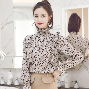 [해외] HOT신상 봄 여성 프릴날개 캐주얼티셔츠 꽃무늬 쉬폰 블라우스