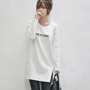[해외] TOP신상 패션 캐주얼 여성 미니얼 순색 긴소매 느슨한 라운드넥 티셔츠(2개묶음)