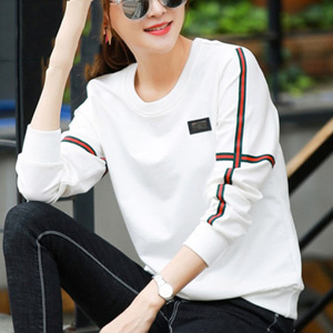 [해외] HOT신상 봄 여성 패션 화이트 줄무늬 캐주얼티셔츠