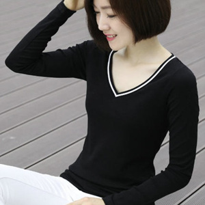 [해외] HOT신상 봄 여성 브이넥 캐주얼 티셔츠 긴소매 티셔츠