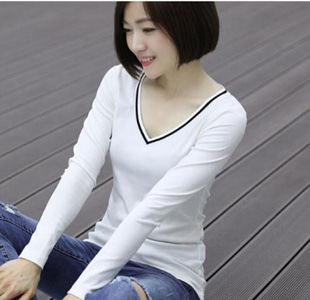 [해외] HOT신상 봄 여성 라운드넥 캐주얼 티셔츠 긴소매 티셔츠