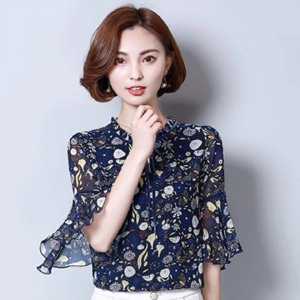 [해외] HOT신상 봄 여성 쉬폰 잔꽃 캐주얼티셔츠 7부소매 티셔츠