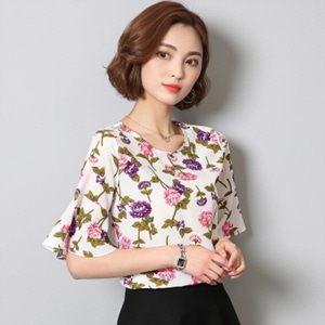 [해외] HOT신상 봄 여성 쉬폰 패션 캐주얼티셔츠 7부소매 티셔츠