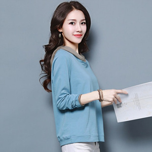 [해외] HOT신상 봄 여성 페이크 레이어링 티셔츠 배색 캐주얼티셔츠