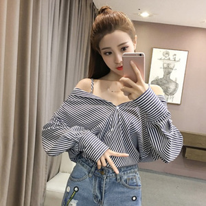 [해외] HOT신상 봄 여성 보트넥 캐주얼티셔츠 어깨트임 티셔츠