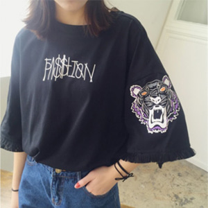 [해외] TOP신상 패션 캐주얼 여성 느슨한 복고풍 힙합풍 라운드넥 반소매 티셔츠