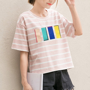 [해외] TOP신상 패션 캐주얼 여성 미니얼 느슨한 라운드넥 체크무늬 티셔츠