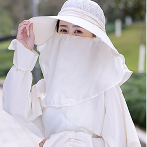 [해외] TOP신상 패션 캐주얼 여성 여름 비치 자외선 차단 쉬폰 모자 얼굴보호 썬캡