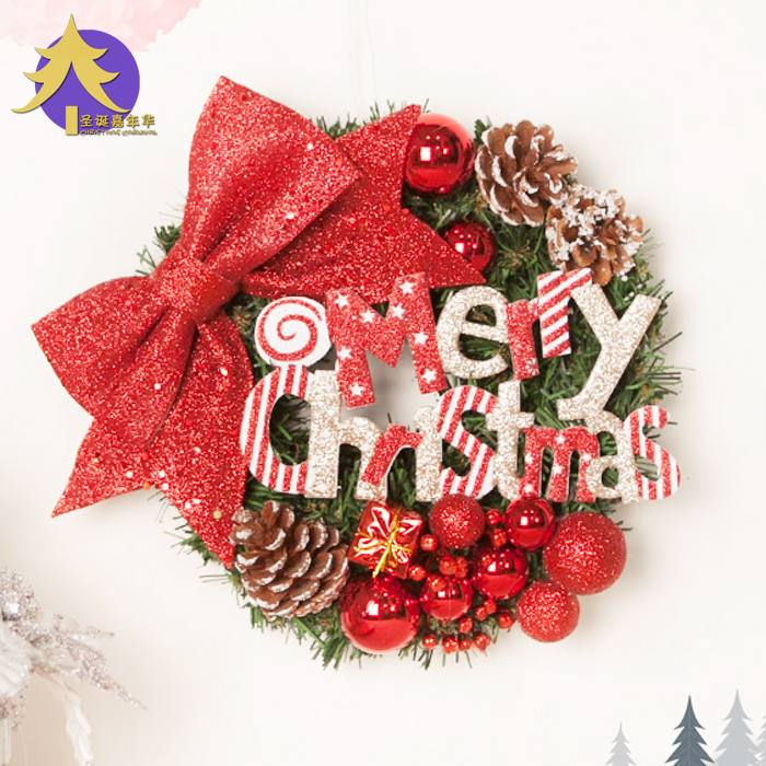 [해외] 50cm 크리스마스 트리 벽 문 장식 솔방울 화환