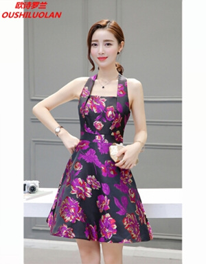 [해외] 복고풍 프린팅 드레스의 물결 섹시한 슬림 드레스