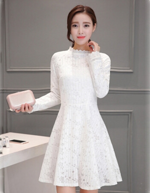 [해외] 2018년 봄 플러스 두꺼운 벨벳 레이스 칼라 긴 소매 레이스 드레스