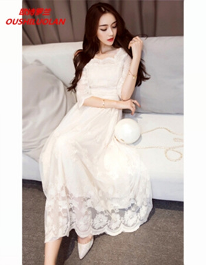 [해외] 새 봄 여성 큰 크기와 긴 섹션 슬림 레이스 드레스