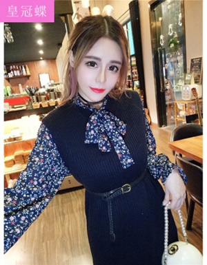 [해외] 꽃 무늬 쉬폰 원피스 라운드 넥 민소매 조끼 원피스 드레스 세트