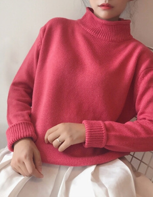 [해외] 하이 칼라 느슨한 긴 소매 풀오버 새로운 학생 니트 스웨터