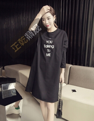 [해외] 블랙면 긴 소매 T 셔츠 프린트 드레스 셔츠