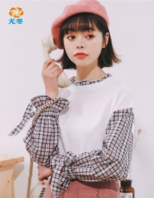 [해외] 2018년 봄 여성 나무 귀 연꽃 슬리브 흰색 긴팔 T 셔츠
