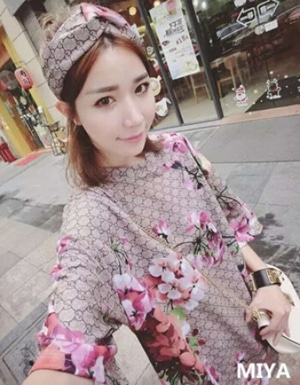 [해외] 봄 여름 핑크 꽃 프린트 느슨한 T 셔츠 드레스