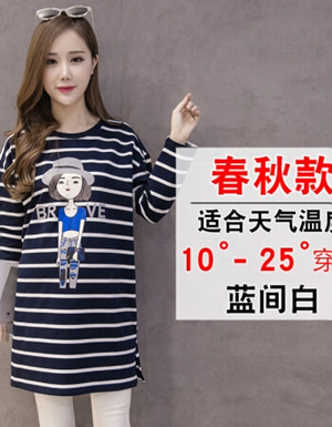 [해외] 여성 T 셔츠 봄 드레스 스트라이프 셔츠