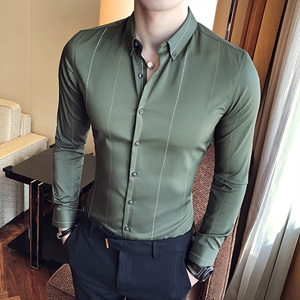 [해외] 봄 신상 도트라인 슬림핏 셔츠