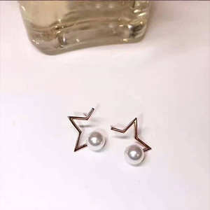 [해외] 실버 스타 별 진주 귀걸이-화이트 컬러 OC