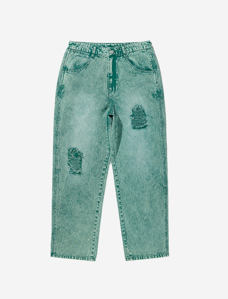 DESTROYED WASHED JEAN - GREEN