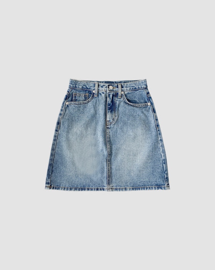 [~3XL] daily washed denim midi skirt