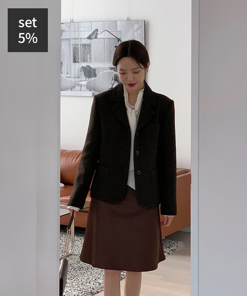 アーバンウールジャケット（ウール70％）+ハミングタイブラウス+トワサテンワンピース 韓国ファッション通販 ダルトゥ