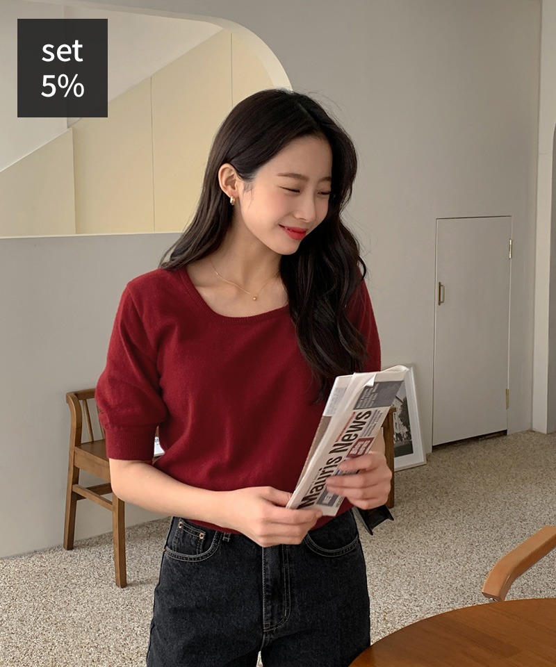 ルマネウール半袖ニット（ウール55％）+ナチュラルクラシックデニム 韓国ファッション通販 ダルトゥ