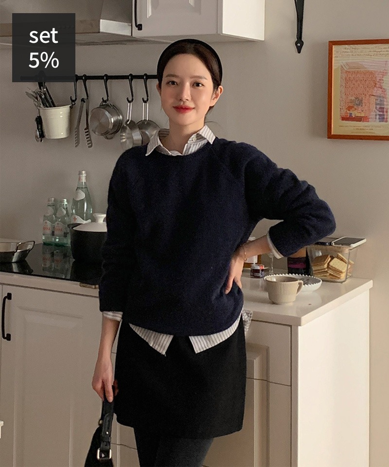 クラシックストライプシャツ+フリップウールナグランニット 韓国ファッション通販 ダルトゥ