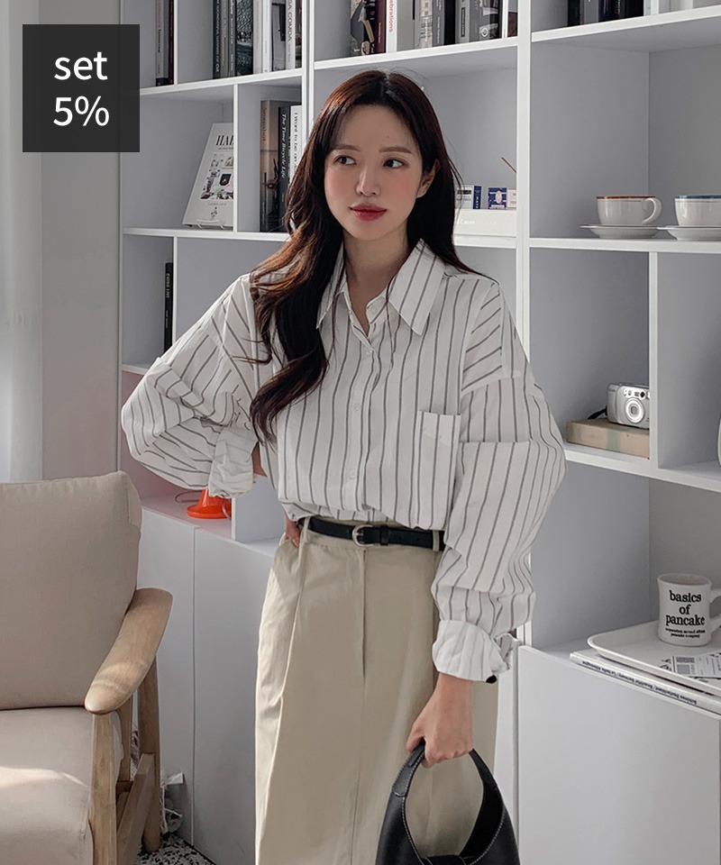 ノエルストライプシャツ+リエンヌロングコットンスカート 韓国ファッション通販 ダルトゥ