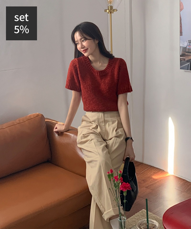 ルシファー半袖ニット+モアニーピンタックパンツ 韓国ファッション通販 ダルトゥ