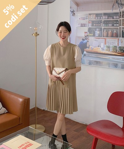 ワンスブラウス+リベプリーツワンピース 韓国ファッション通販 ダルトゥ