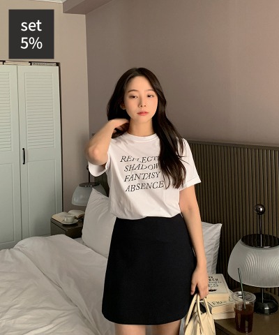 フルーフレタリングTシャツ+ビアンコAラインスカート 韓国ファッション通販 ダルトゥ