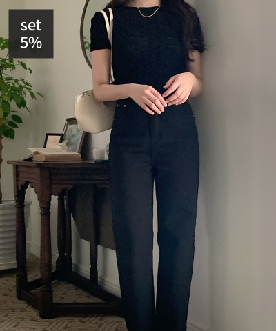プロットプレッシャー半袖ニット+クアンクワイドパンツ 韓国ファッション通販 ダルトゥ