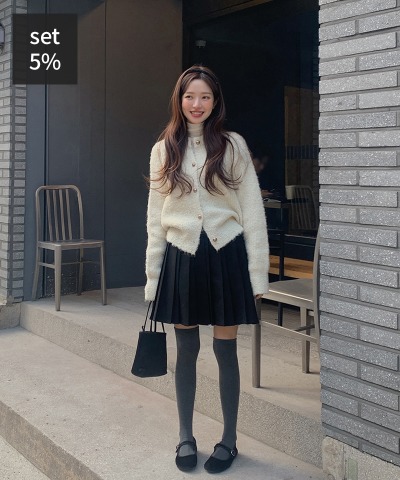 スウィートデイウールカーディガン+シグナルプリーツスカート 韓国ファッション通販 ダルトゥ