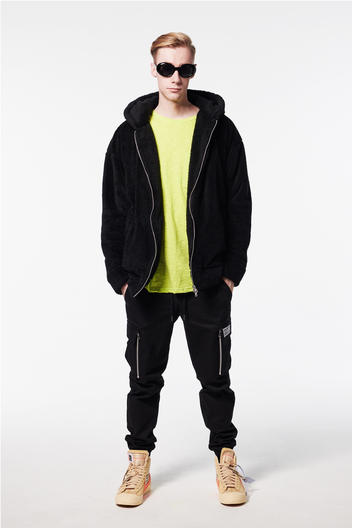 BLACK SHERPA 2WAY ZIP UP HOODIE