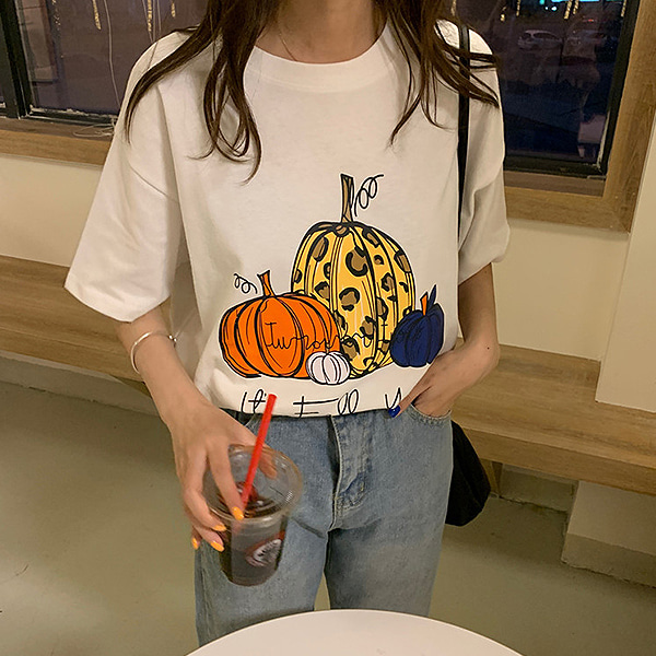 [만원의행복] 호박 프린팅 티셔츠