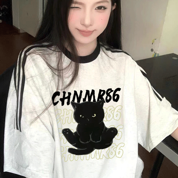 [유니크/데일리] 파엘라 고양이 프린팅 반팔 티셔츠