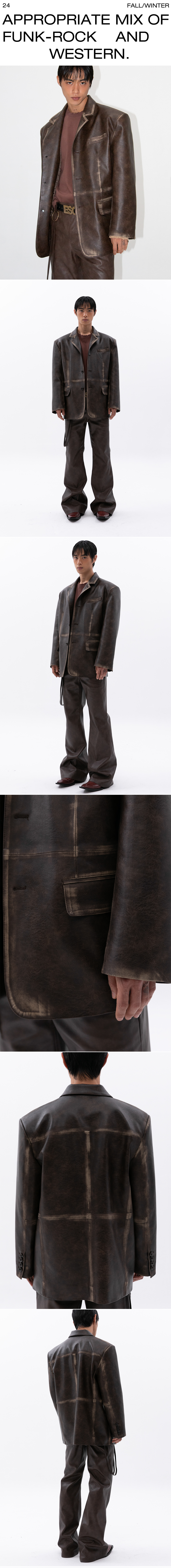 washing leather 4 buttons blazer(brown)