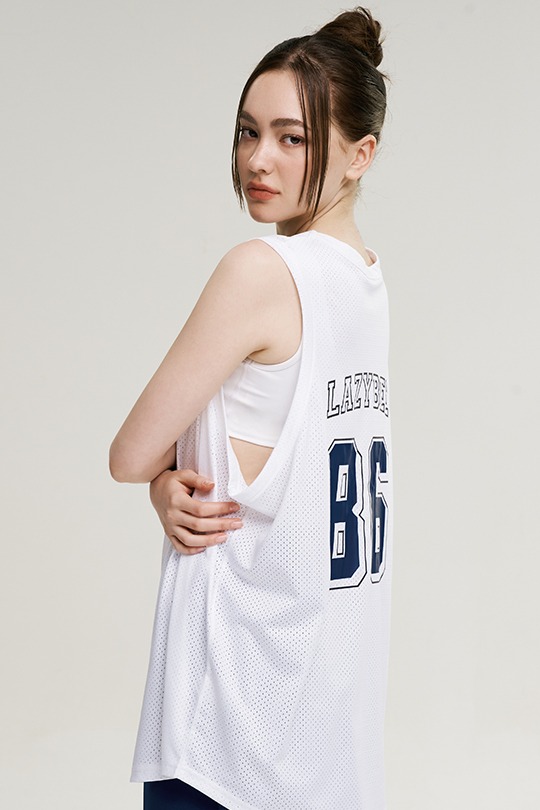 머슬 매쉬 져지 오버핏 여성 탱크탑 화이트레이지비 래쉬가드