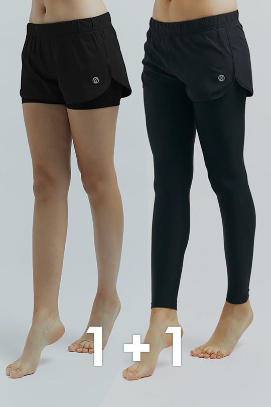 [1+1] 컴팩트 레깅스 레이어드 여성 롱&숏 팬츠레이지비 래쉬가드