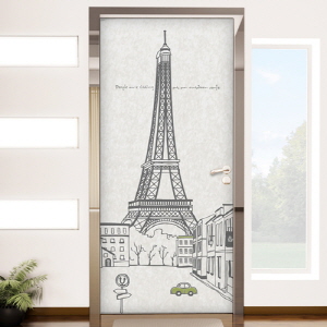 현관문방문시트지(gm-ch249)-에펠타워의카페거리_현관문시트지