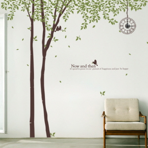 그래픽스티커(gm-ph212)-나뭇잎이흩날리는자작나무숲_그래픽시계