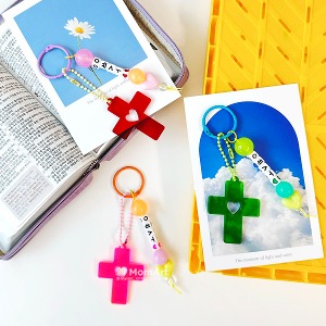 맘아트 DIY 한글 비즈 십자가 키링 만들기 키트 교회 성경학교