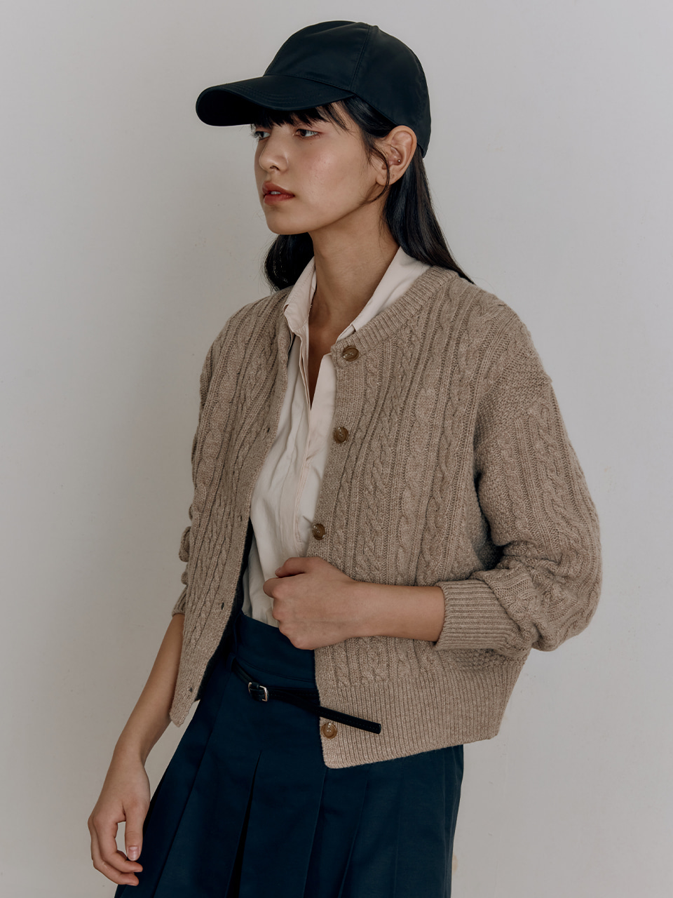 HACIE - WOOL CABLE KNIT CARDIGAN [3COLORS]