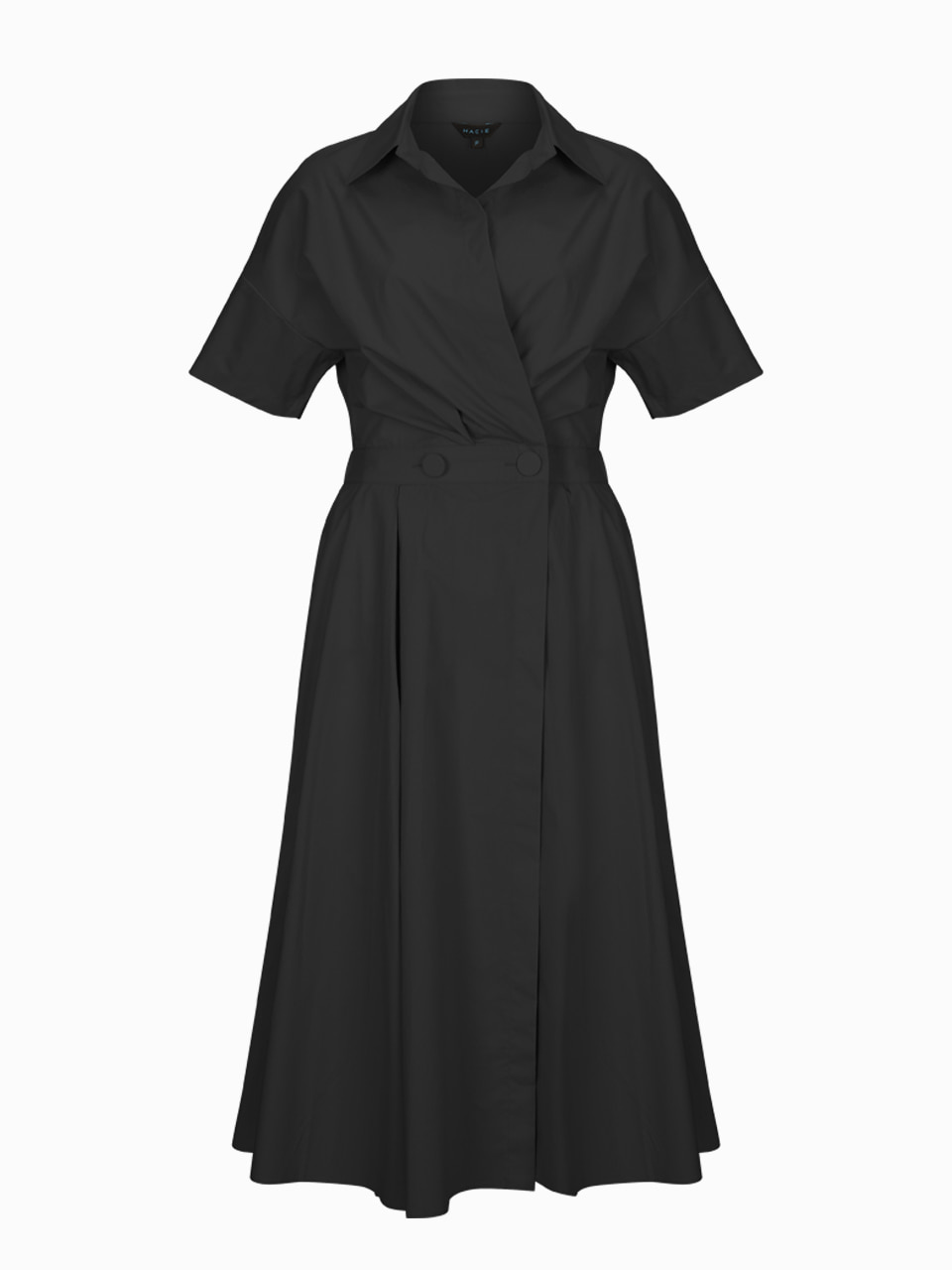 HACIE - FLARED WRAP DRESS WITH SHIRT COLLAR [BLACK]