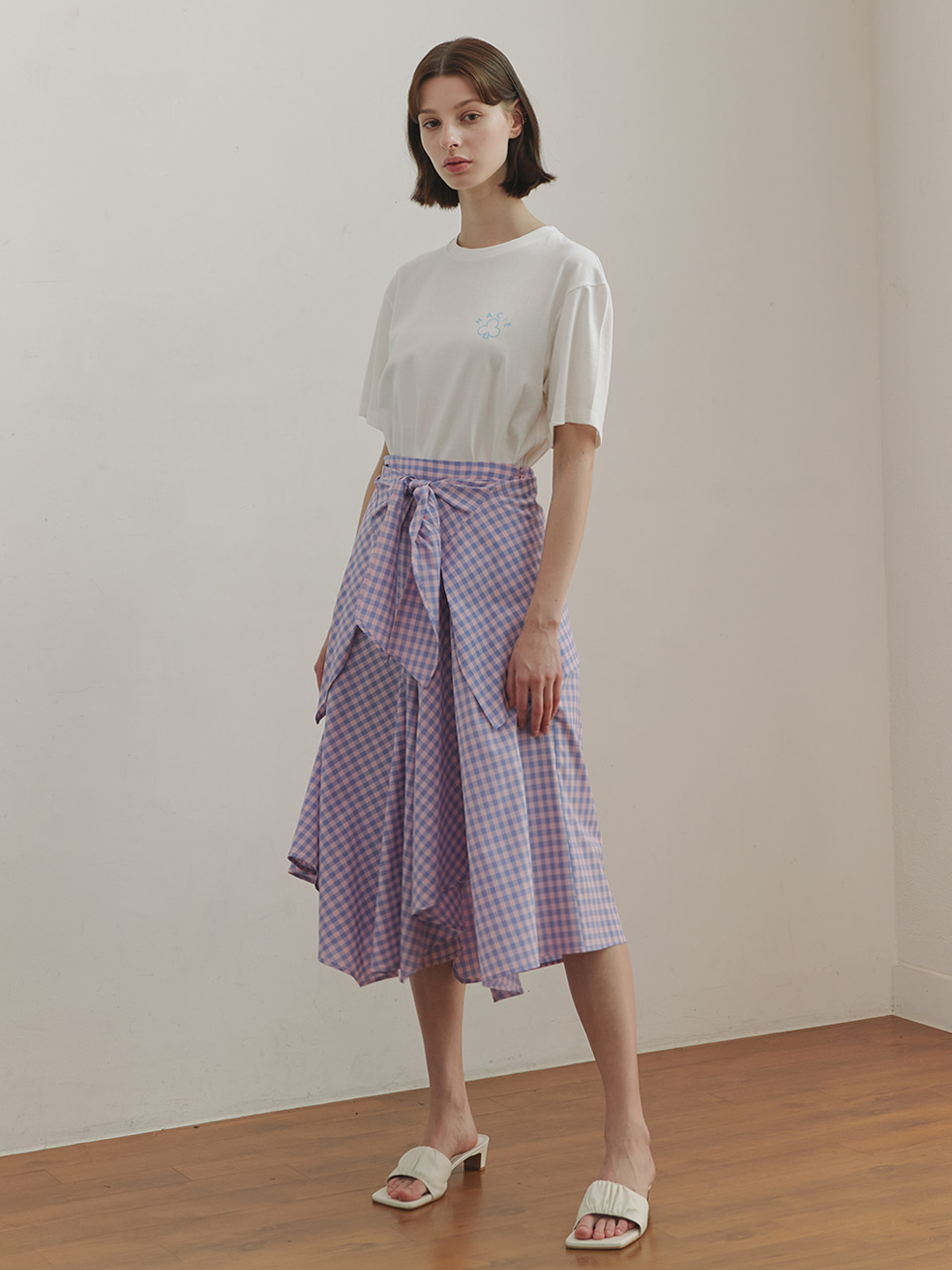 HACIE - CHECK TIE DETAIL LAYERED SKIRT [PINK&amp;BLUE]