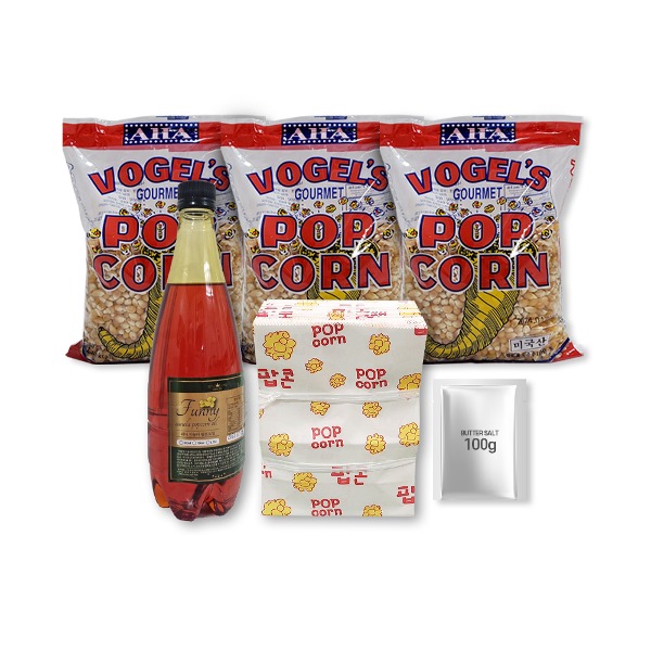 A Set for Event-Popcorn Bag (Small) 100 Sheets / Bogel Corn 700 g × 3 Bags / Funicanol Popcorn Oil 700 g / Salt 100 g